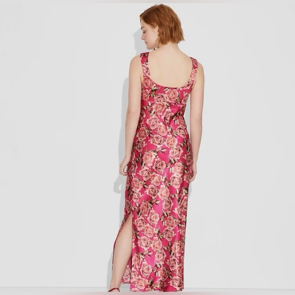 NWT Wild Fable Cap Sleeve Floral Maxi Satin Dress - Picture 2 of 5
